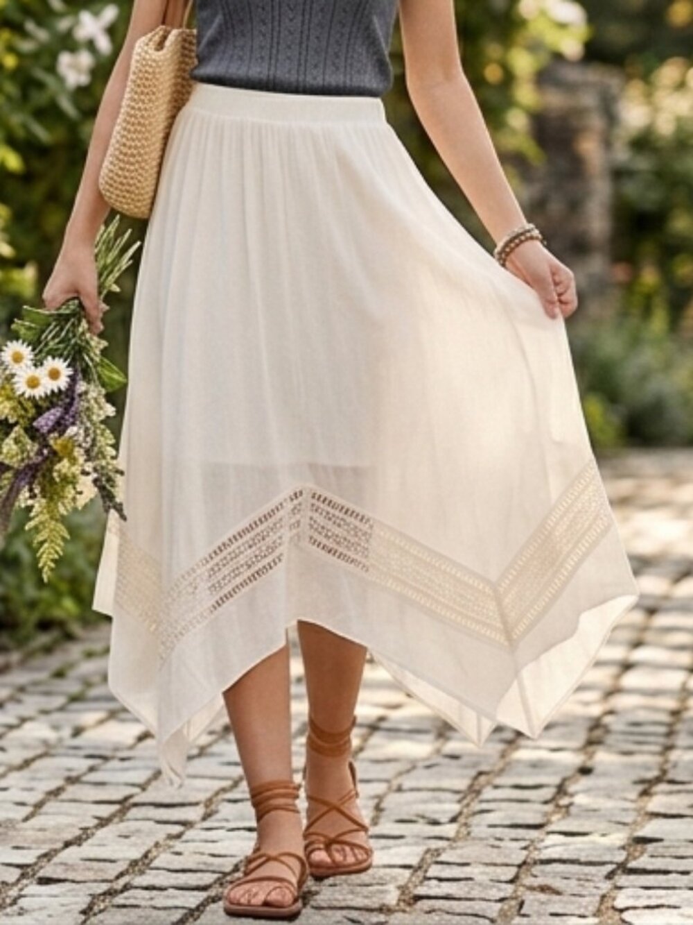NWT Off White Crinkle Gauze Handkerchief Skirt Medium Boho Cottagecore Coquette